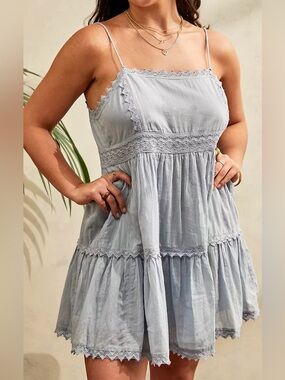 Urban Outfitters Light Blue Tiered Mini Dress